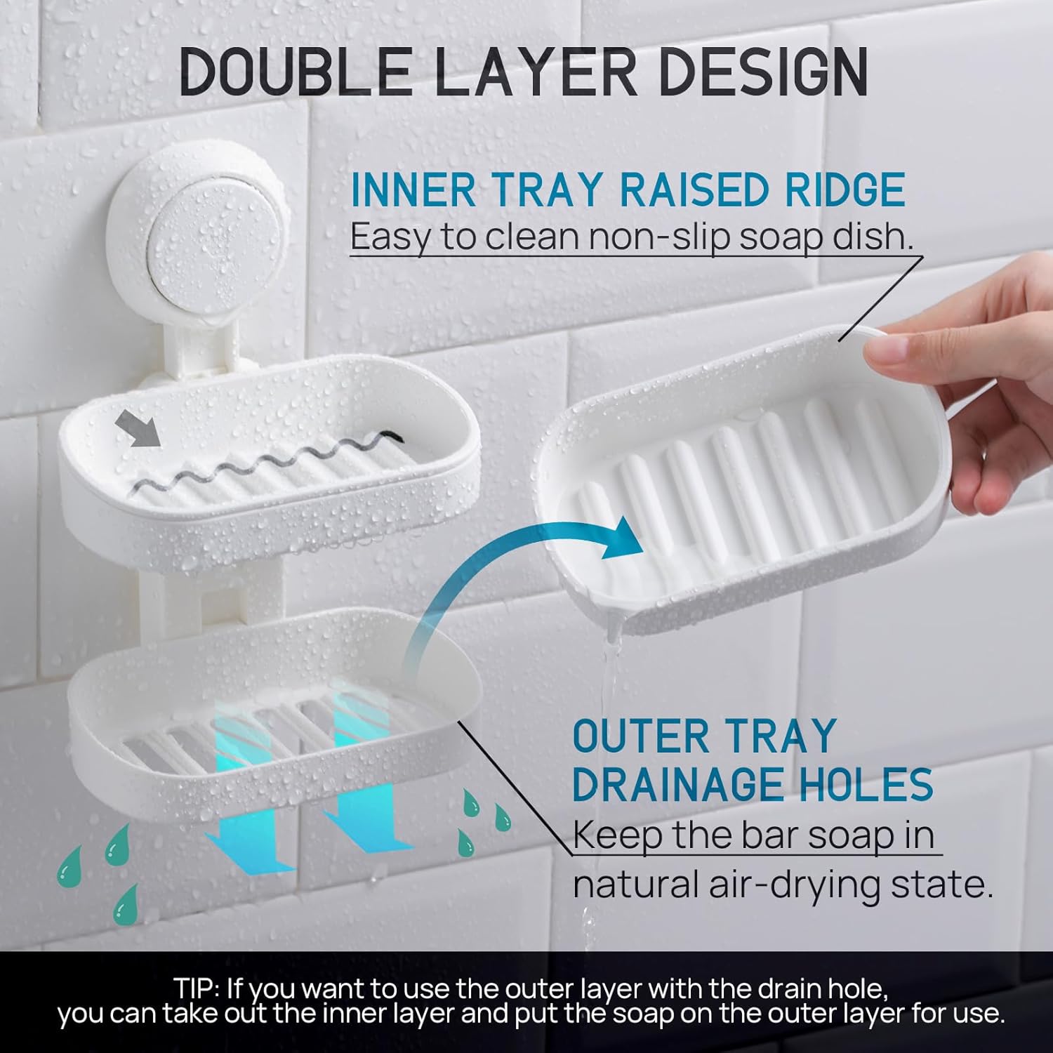 LEVERLOC Double Layer Suction Soap Dish Holder 1