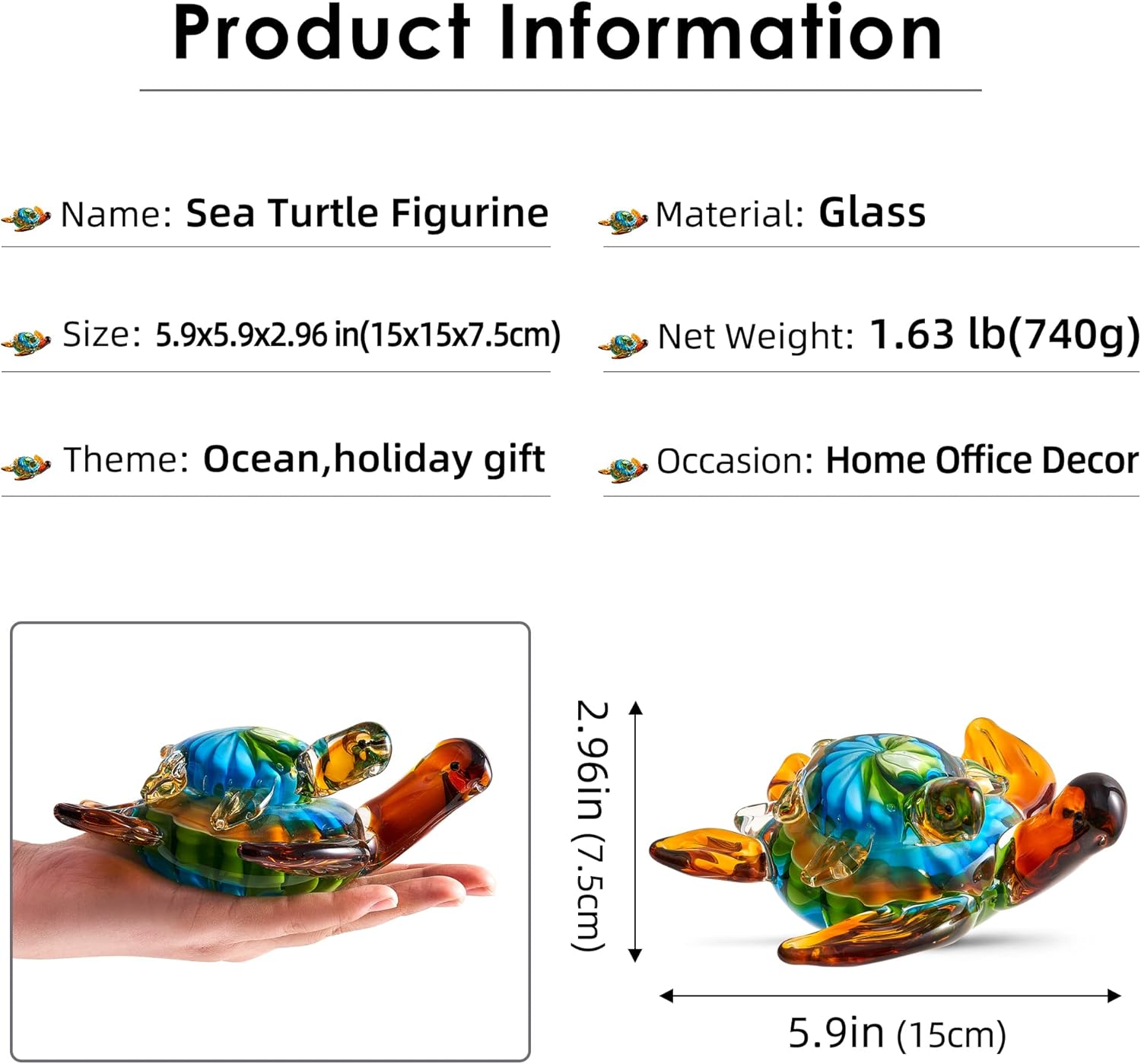 EUSTUMA Hand Blown Glass Sea Turtle Ornament