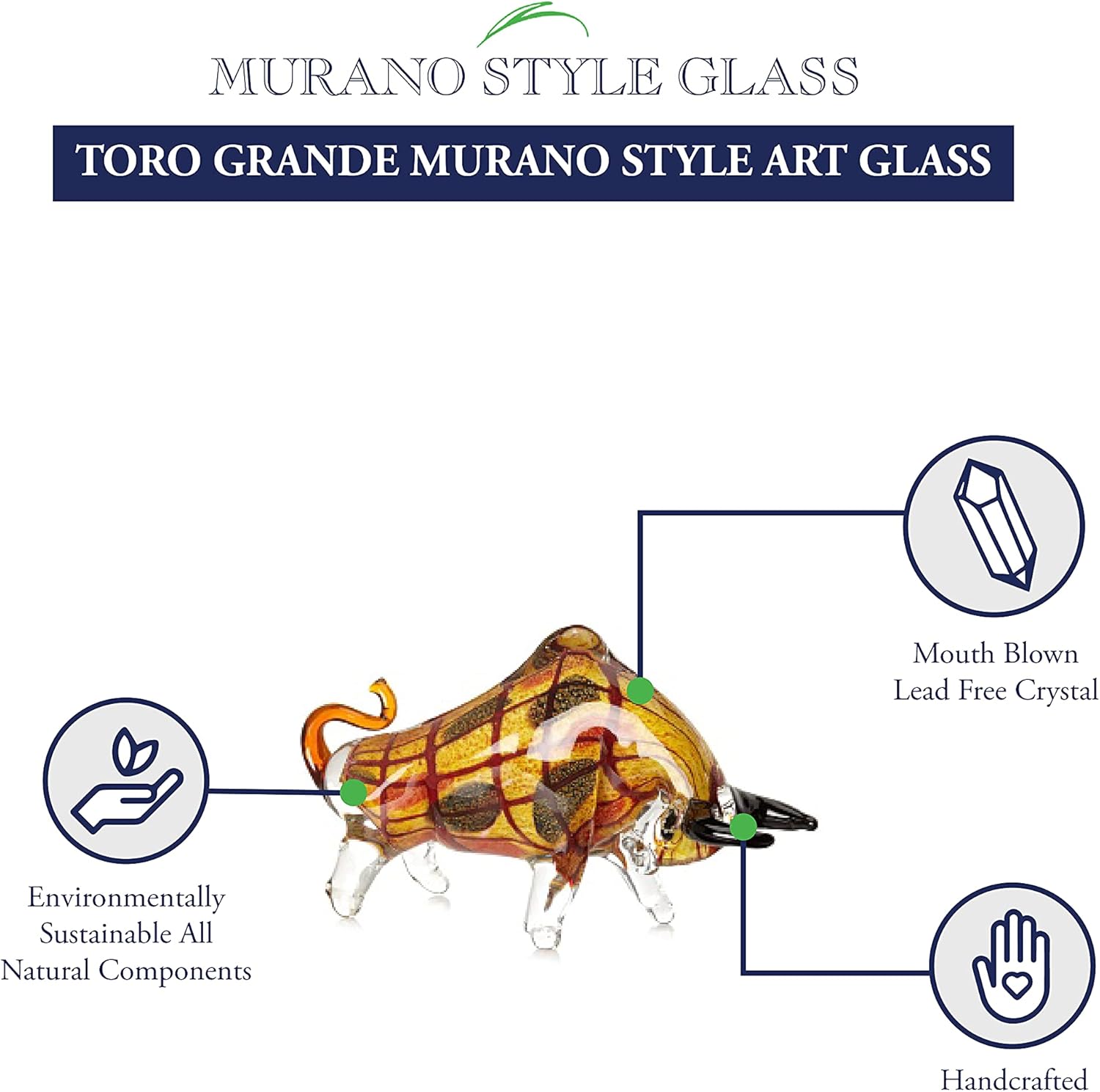 Badash Murano-Style Art Glass Bull Sculpture - 8 Tall Decor