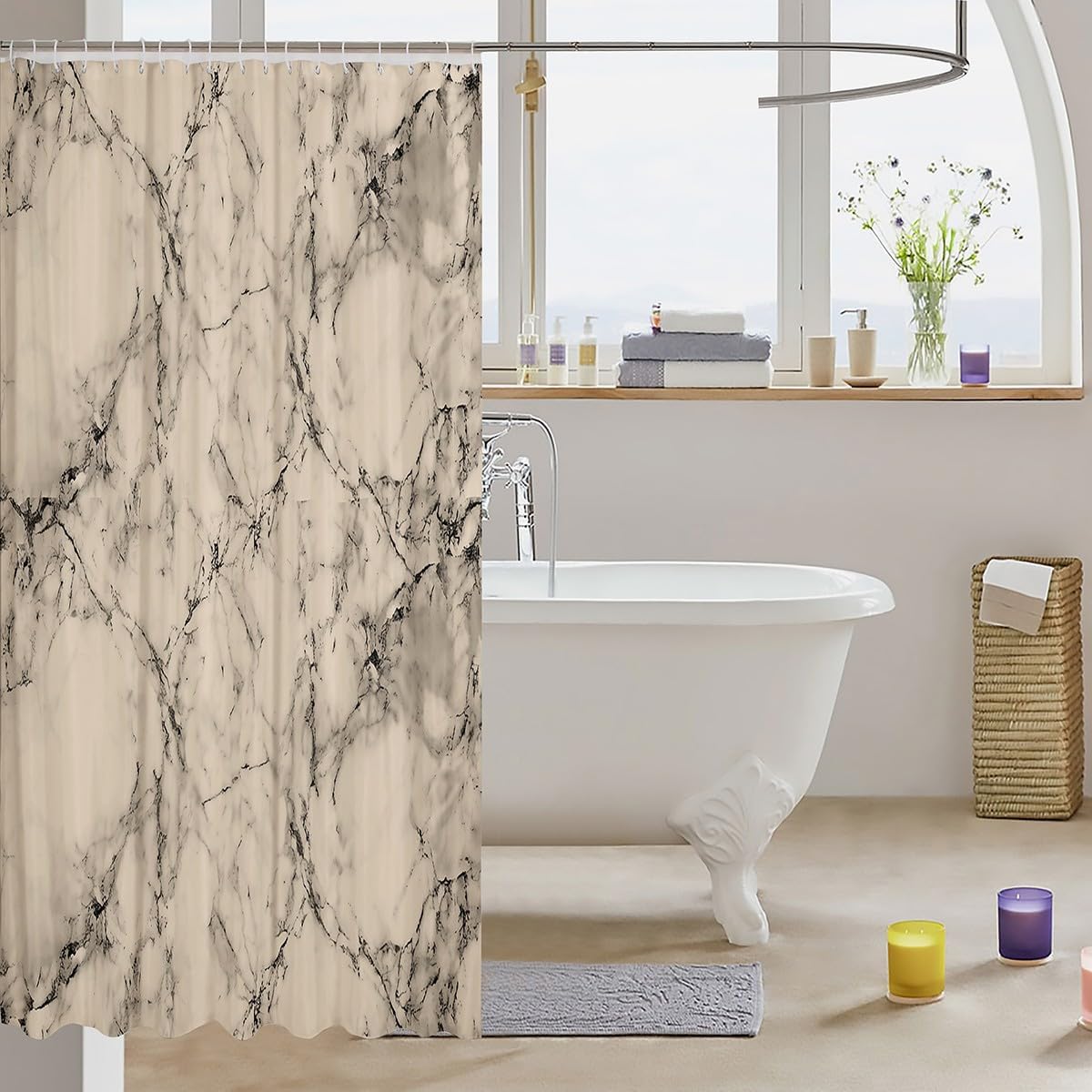 Jejeloiu Beige Marble Shower Curtain Set 72x78