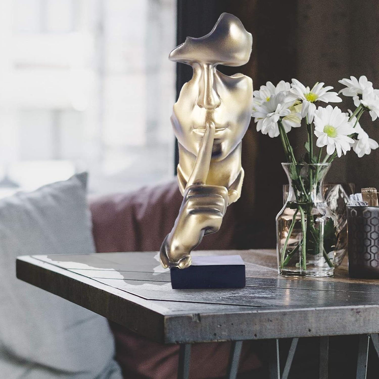aboxoo Thinker Statue Gold Abstract Art Figurine for Home and Office