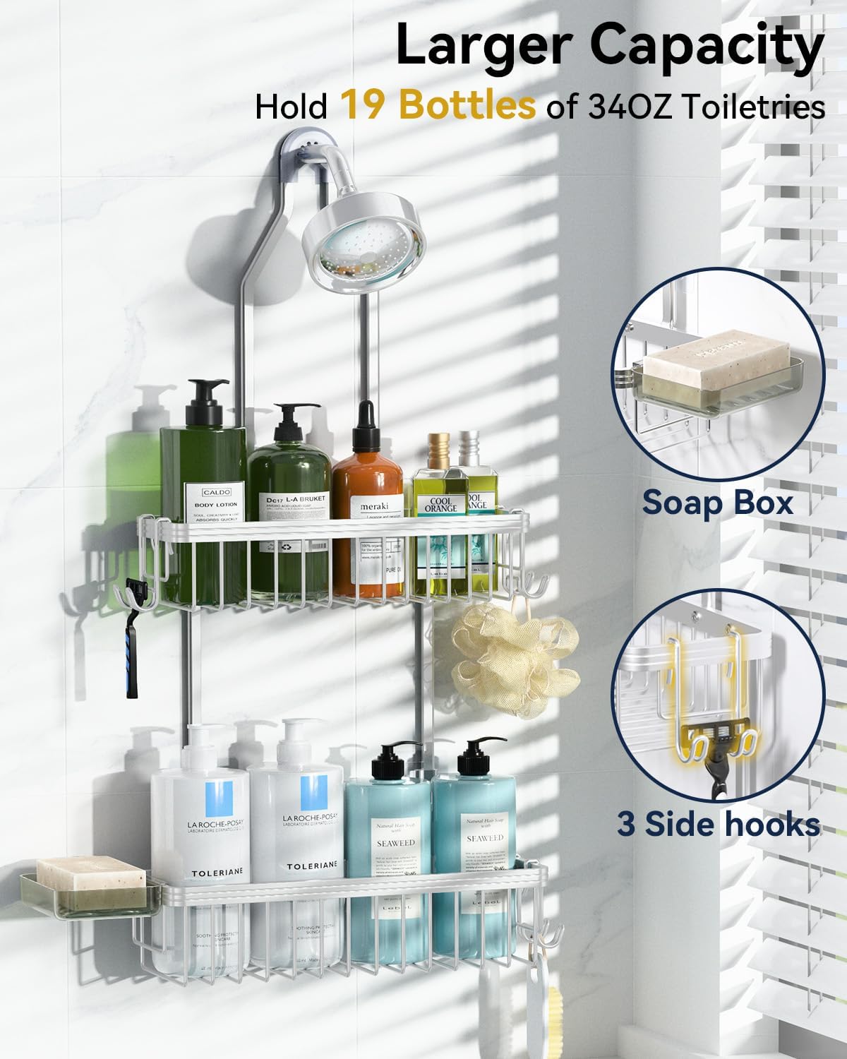 YASONIC Shower Caddy with 2 Tiers and Hooks