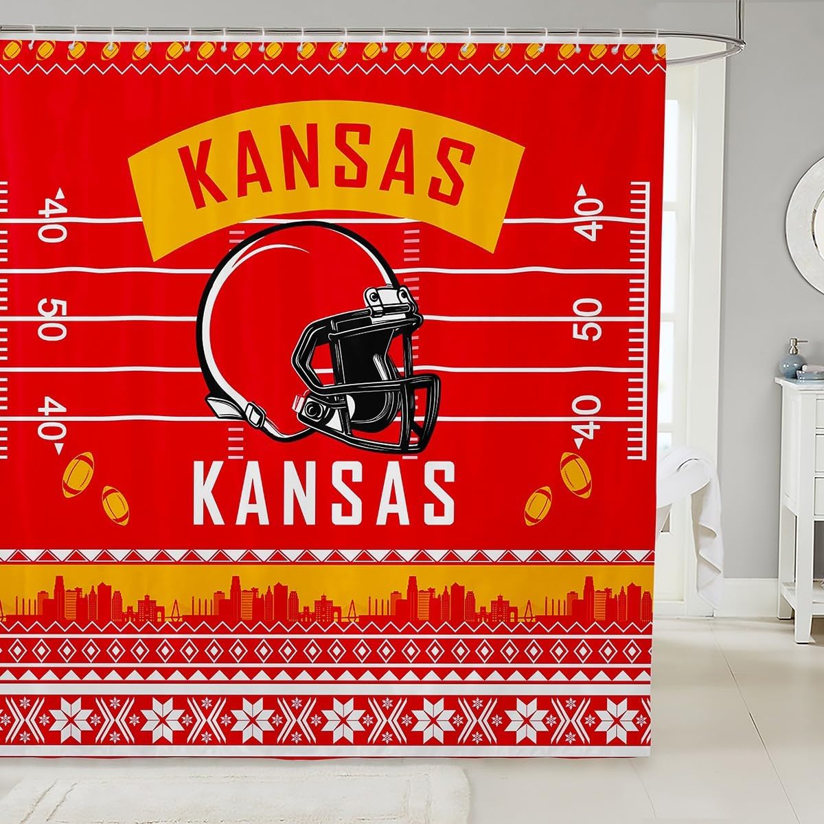 Feelyou Yellow Red American Football Shower Curtain Set 72x72