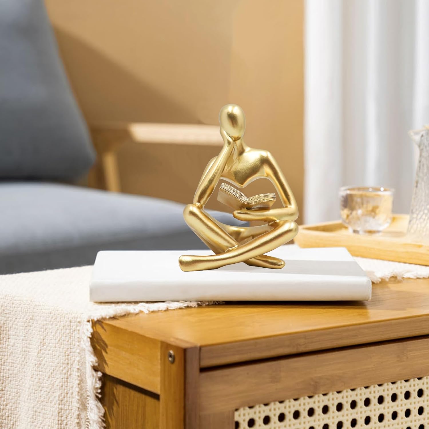 Jinkoozz Gold Reading Women Statue Sculpture