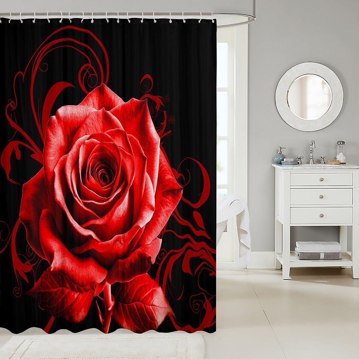 Feelyou Red Rose Shower Curtain Set 72x78