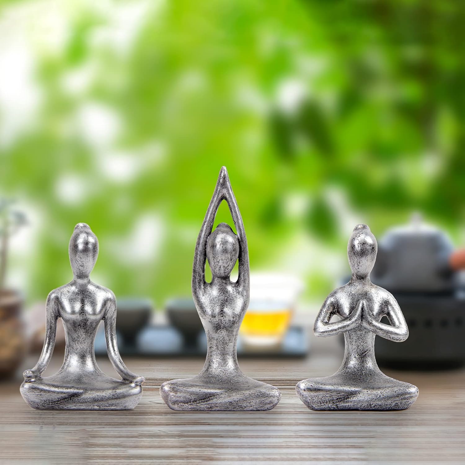 Leekung Yoga Meditation Statue Set of 3 Antique Silver