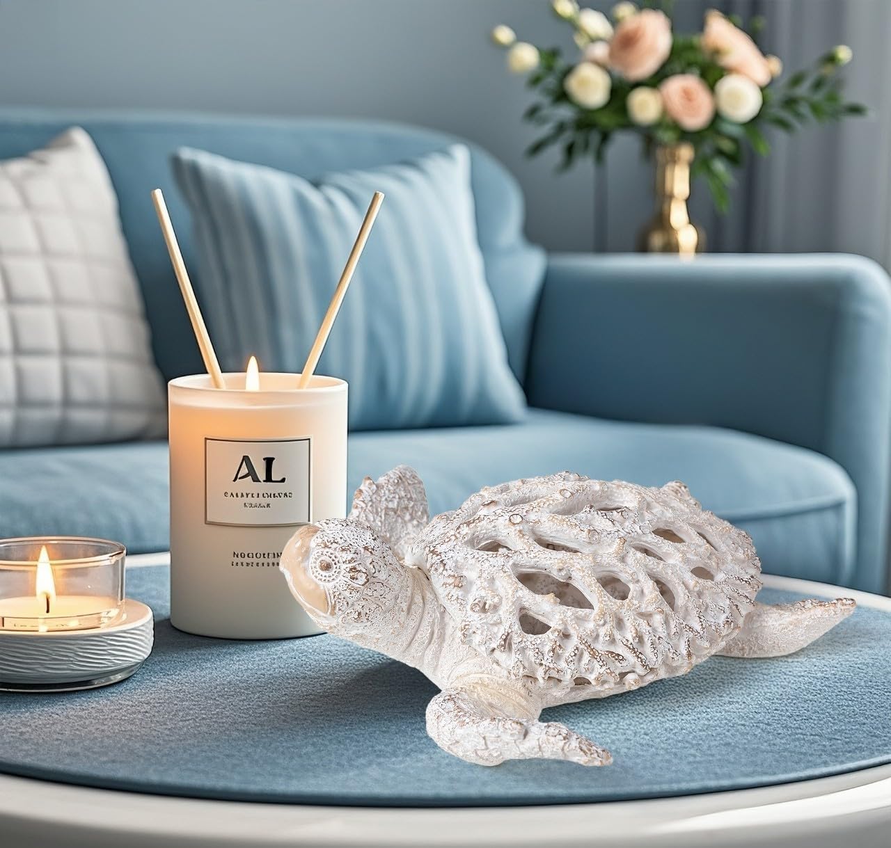 Ocean Decor Sea Turtle Coral Sculpture for Home Office Decor