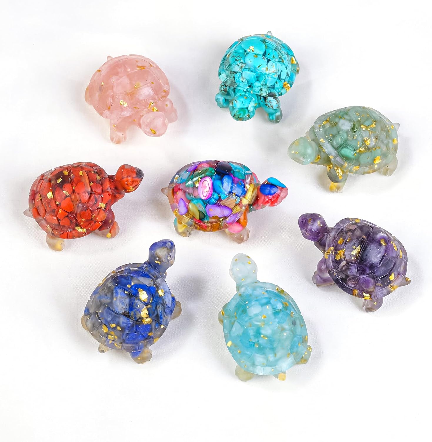 8PCS Crystal Turtle Figurine Set - Handmade Resin Decor