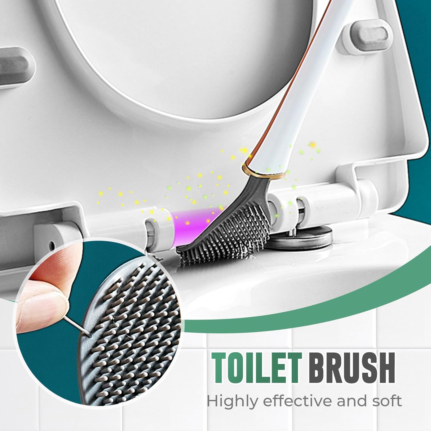 Modern Flexible Silicone Toilet Brush with Holder Green