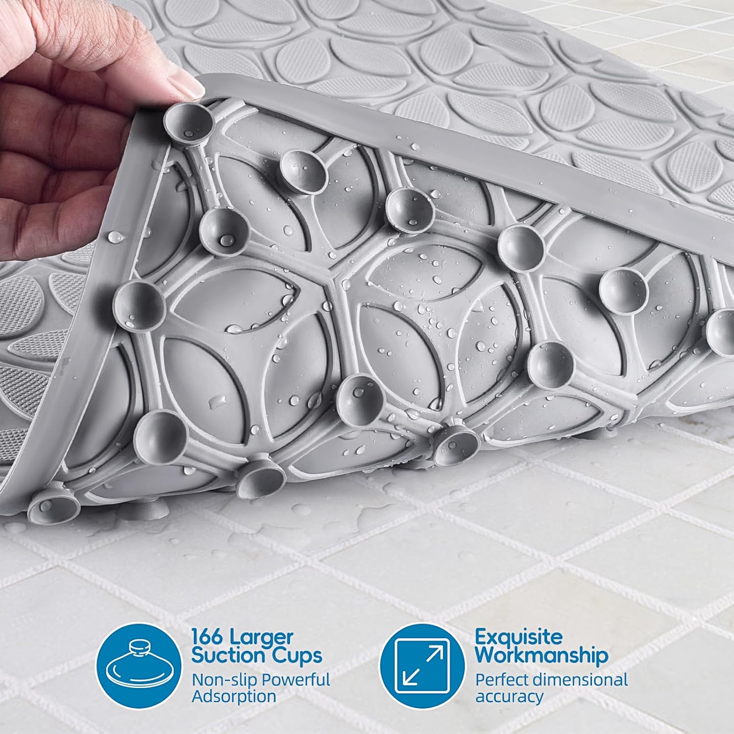 WRISIN Non-Slip Bathtub Mat with Suction Cups - 17x35 Inch Gray
