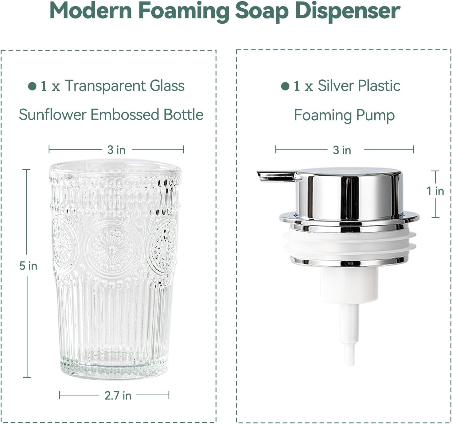AZMOYAC Glass Foaming Soap Dispenser 10 OZ Clear Pump for Bathroom Kitchen