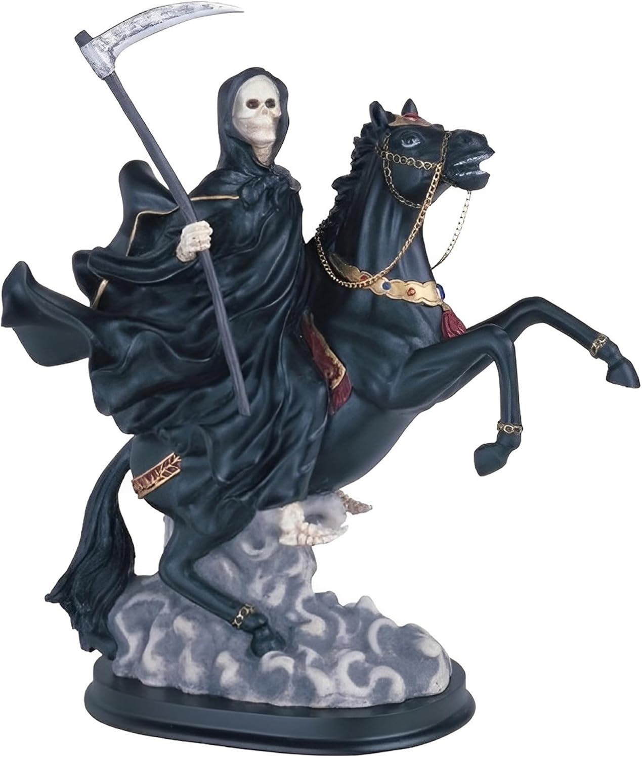 ICE ARMOR 12 Inch Black Horse Riding Santa Muerte Statue