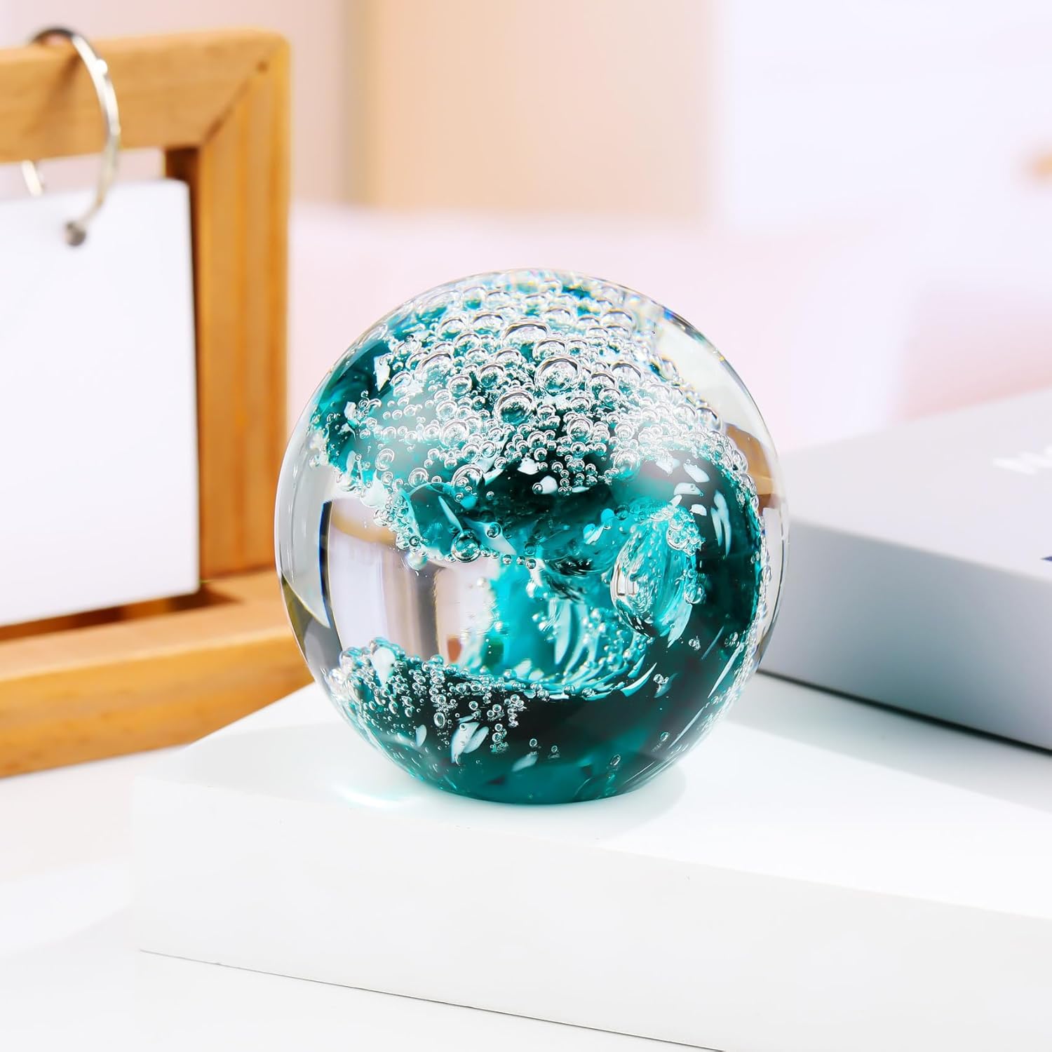 YWHL Hand Blown Crystal Wave Ball Decor