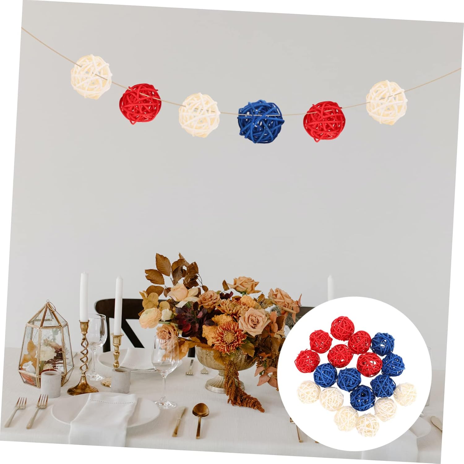 18pcs Rattan Decorative Balls for 4th of July Centerpieces
