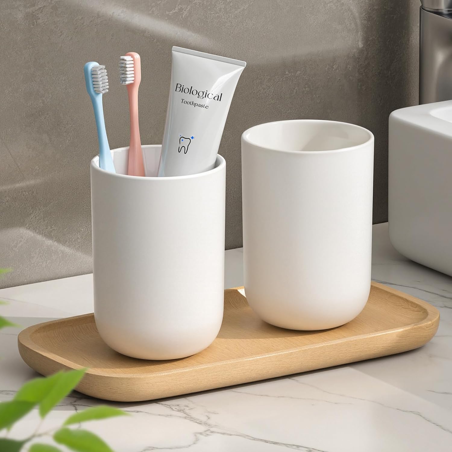 VNYIFAN 13oz Toothbrush Cup 2PCS Non-Slip Bathroom Tumbler