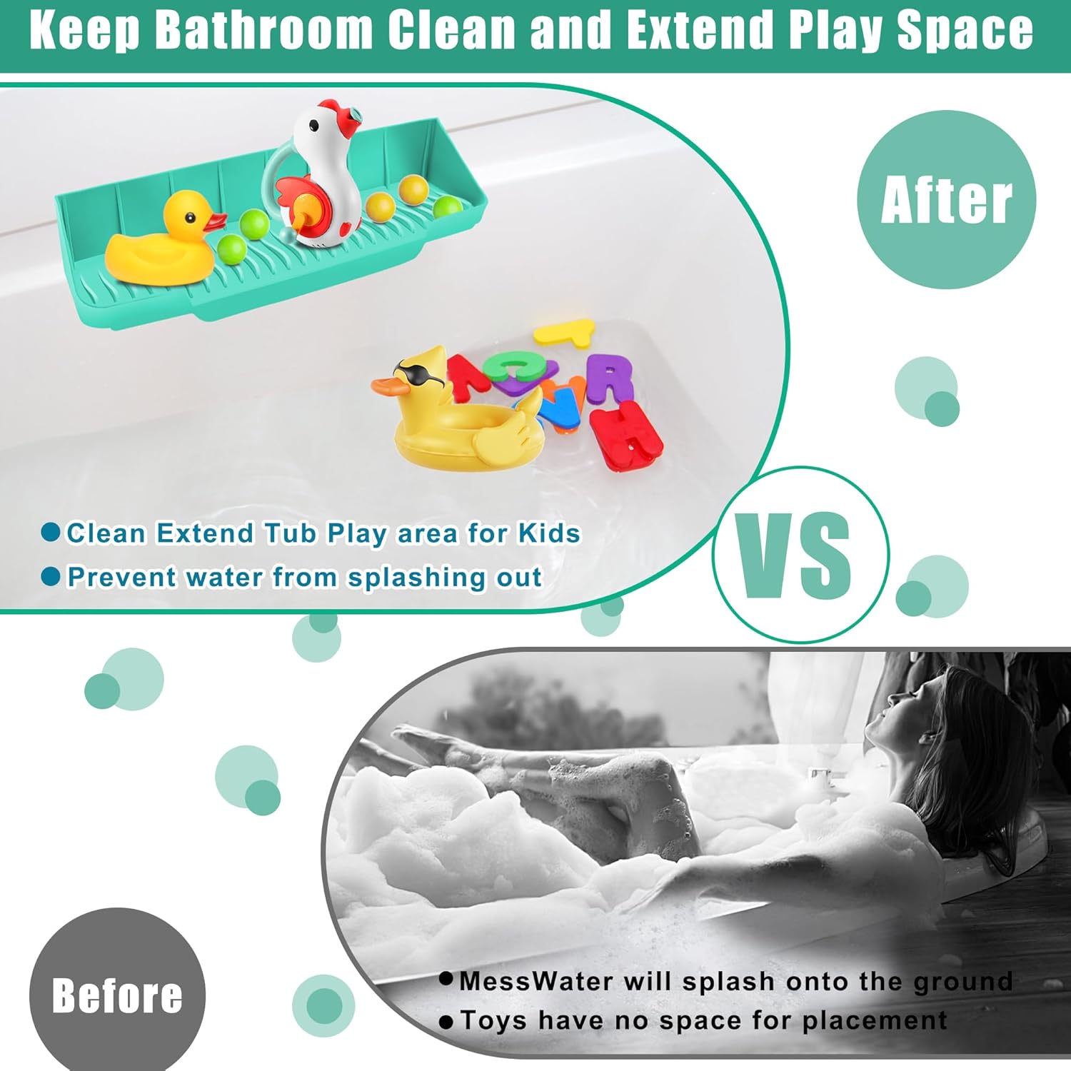165 Inch Silicone Bathtub Splash Guard with 6 Suction Cups