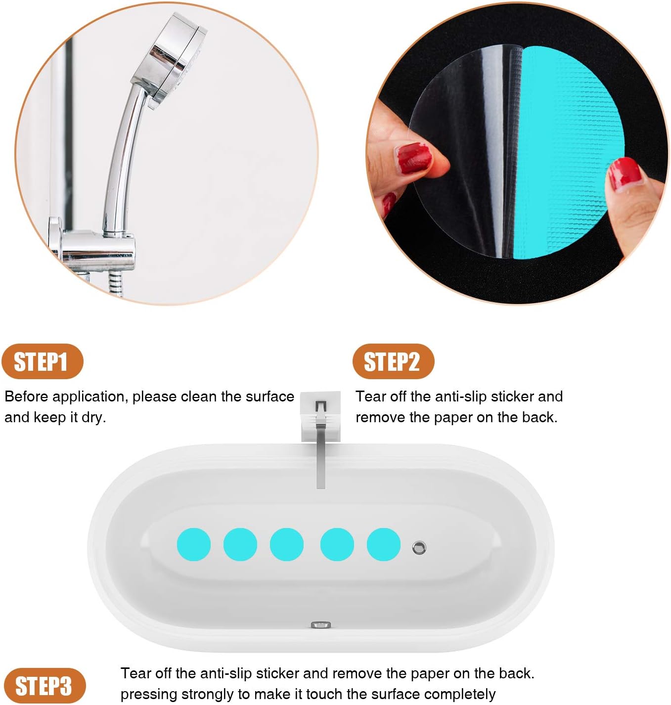 Non-Slip Bathtub Stickers Set 24PCS Blue Safety Treads Adhesive Decals