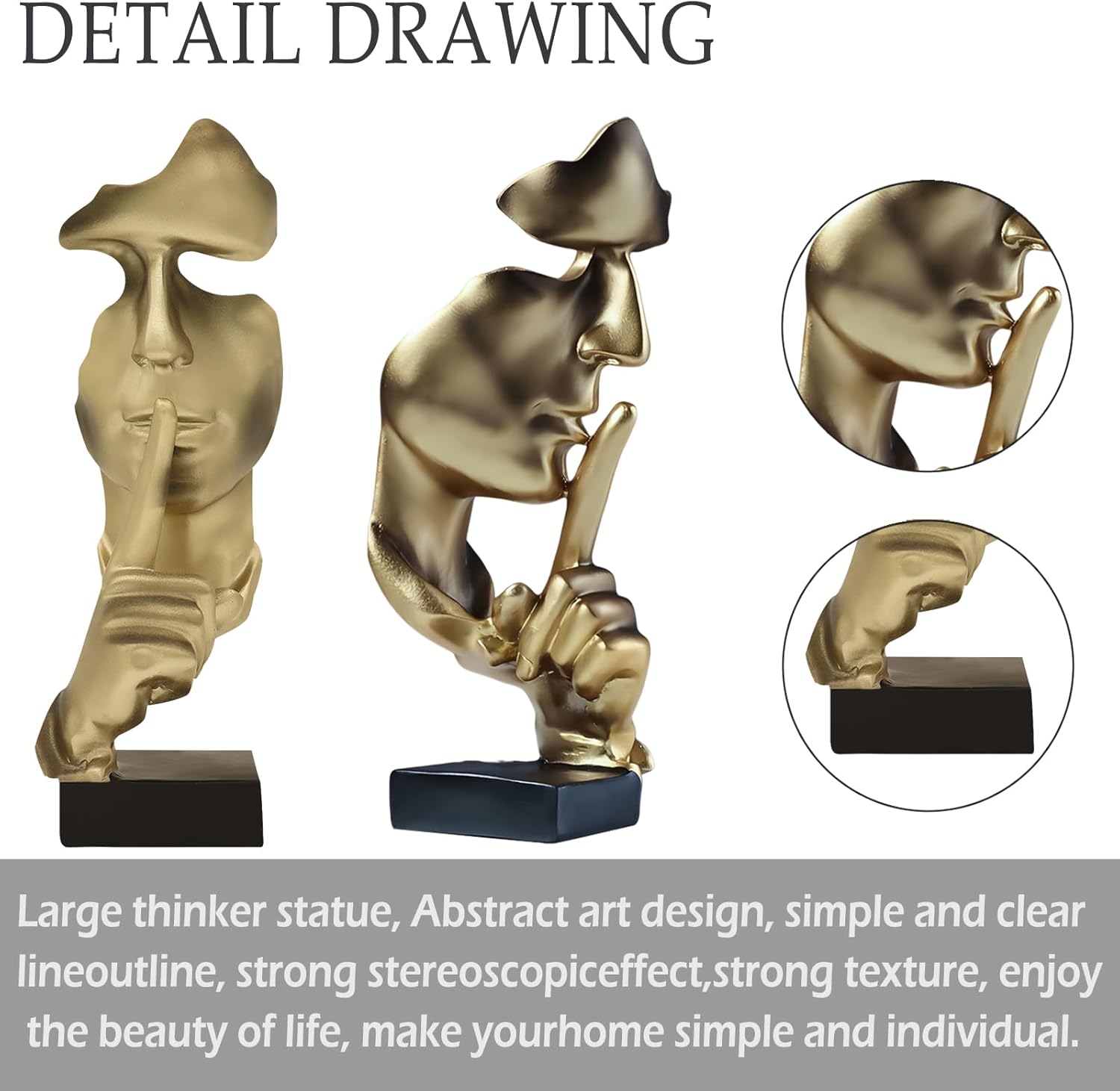 Abboxoo Thinker Statue Large Gold Resin Decor