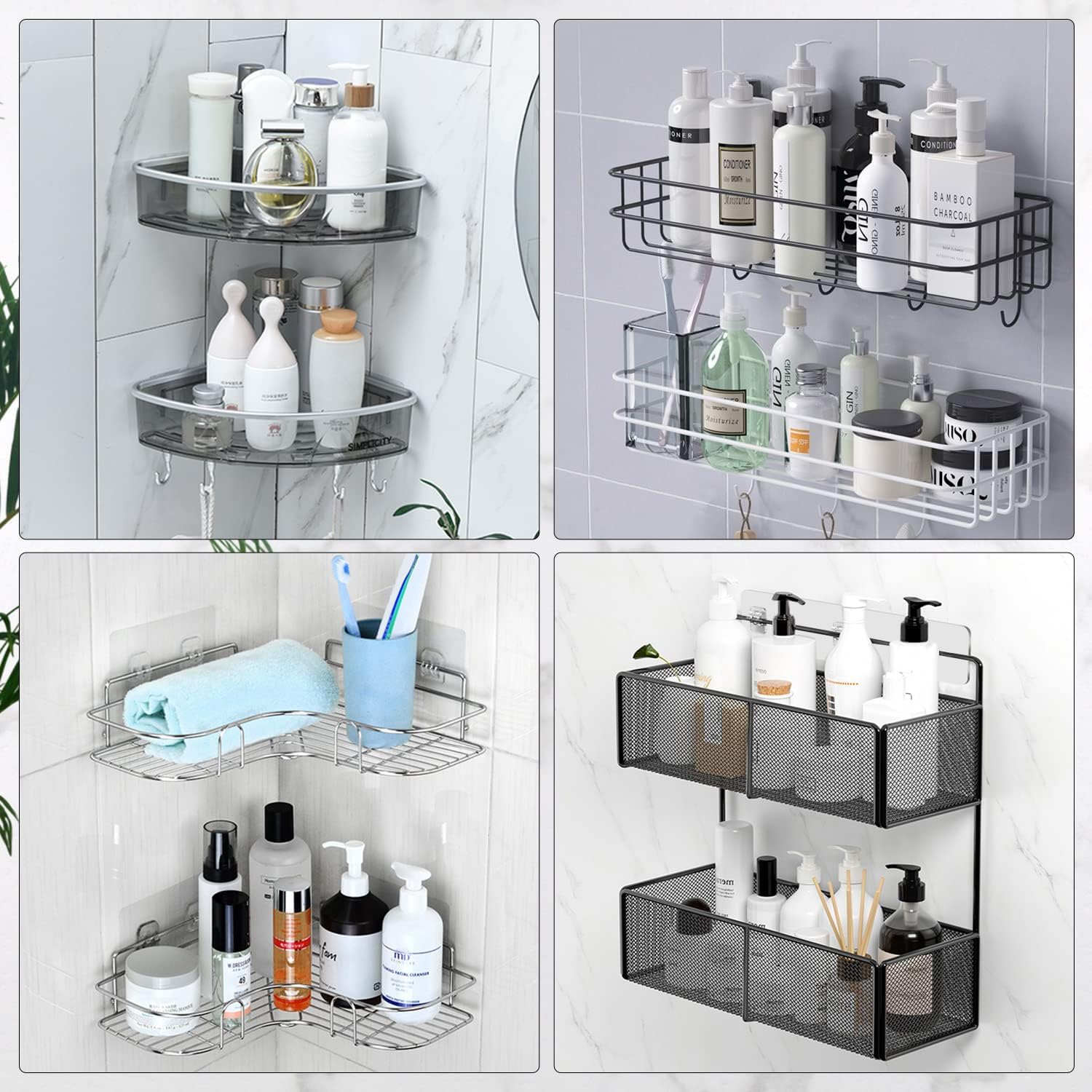 EAGMAK 2 Pack Transparent Shower Caddy Adhesive No Drilling