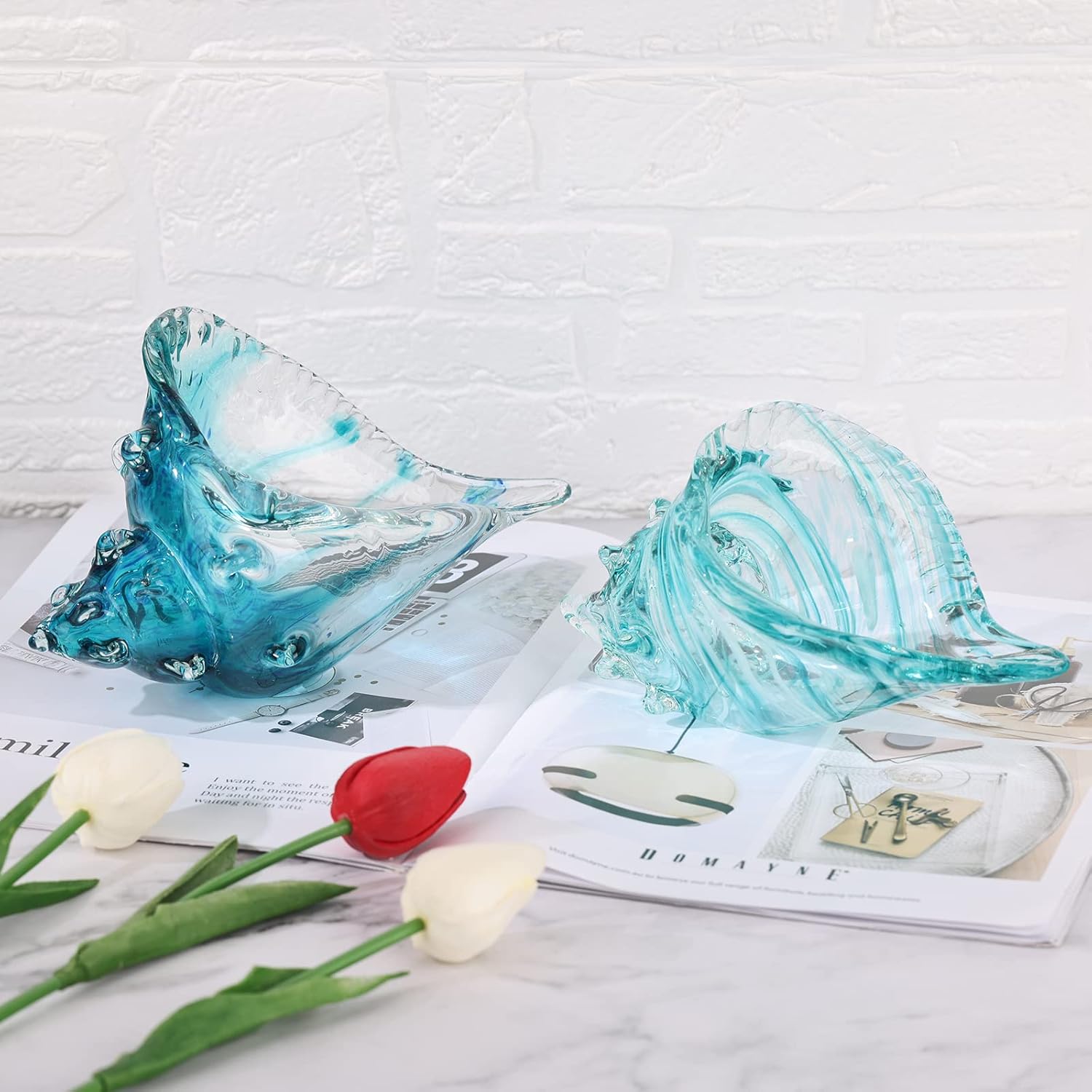 DOVDOV Blown Glass Conch Statues for Home Decor