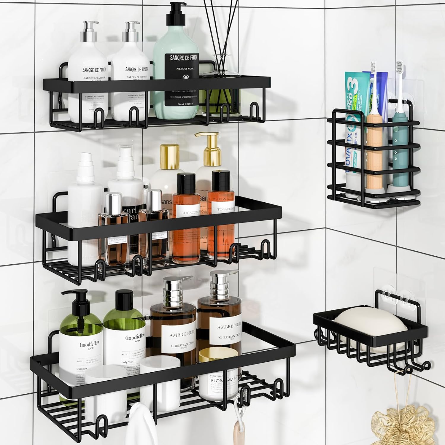 Liuoud 5 Pack Shower Caddy Organizer Set - Black