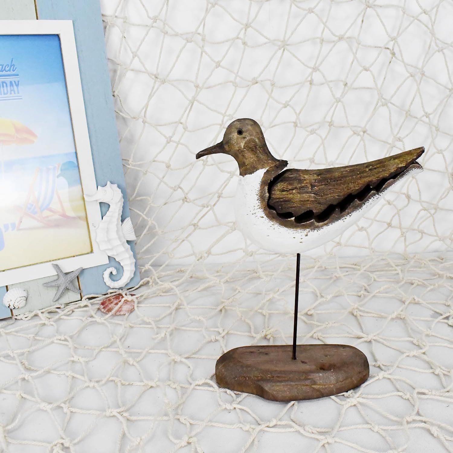 Wood Seagull Figurine Nautical Decor Statue
