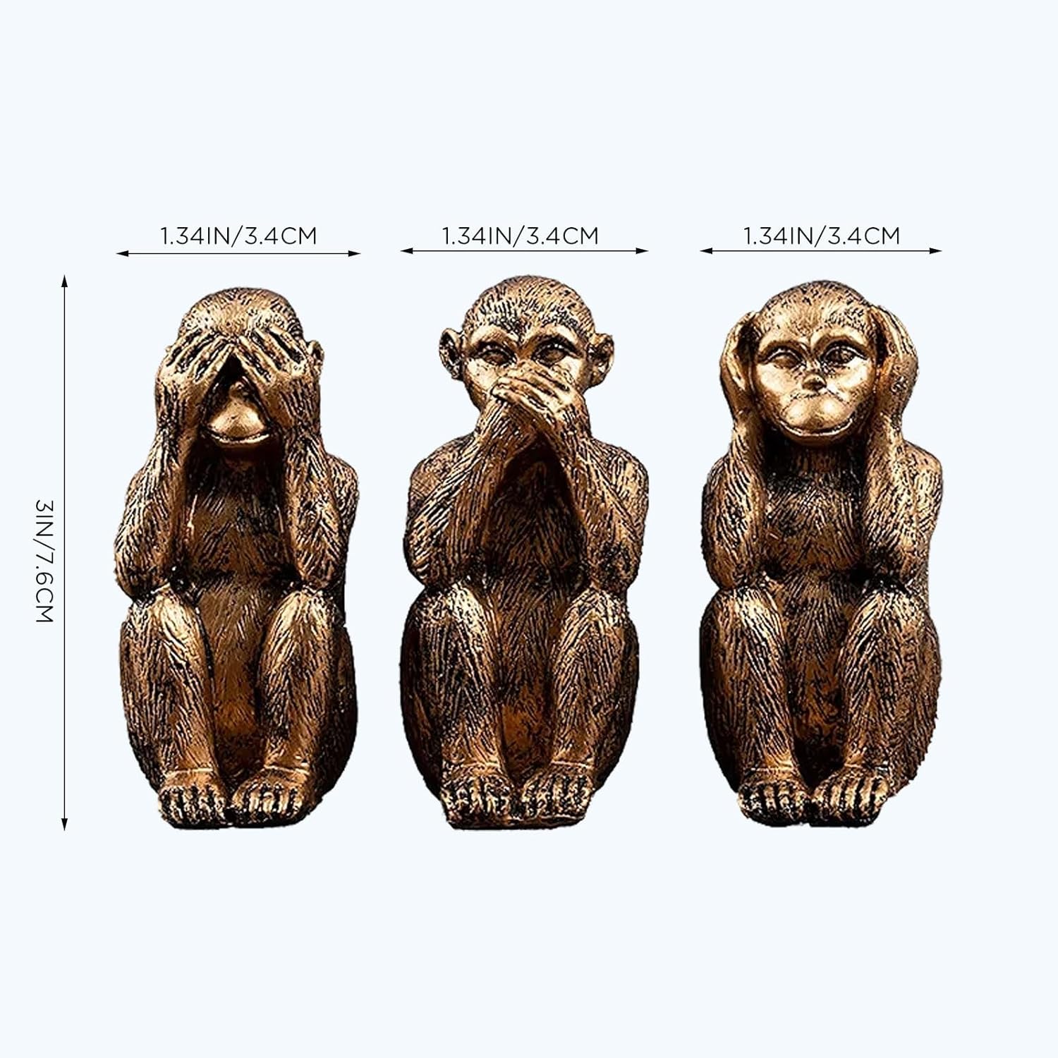 3 Wise Monkeys Statue Set - Resin Bronze Decor