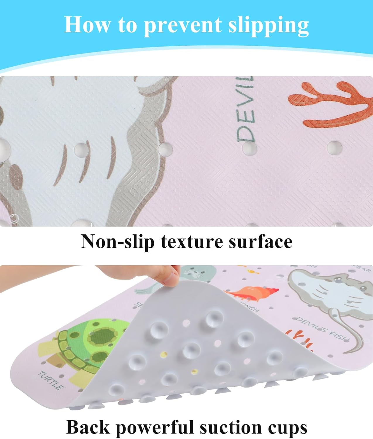 Secopad Baby Bath Mat with Suction Cups and Drain Holes 1