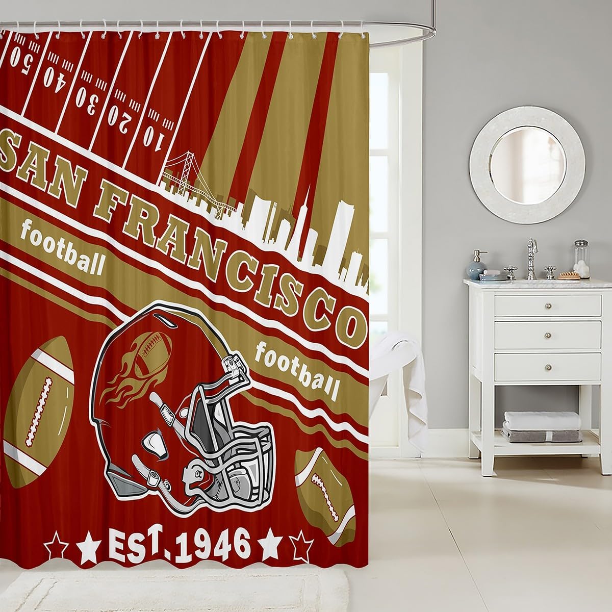 Feelyou Football Bath Curtain 72x84 San Francisco Design