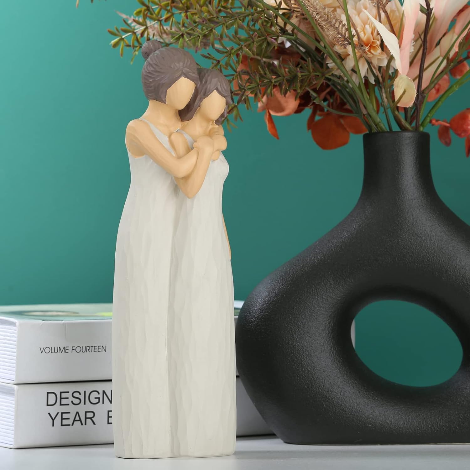 LCCCK Mother Daughter Hugging Figurines Resin Sculpted Statue for Mom Grandma Birthday Gifts