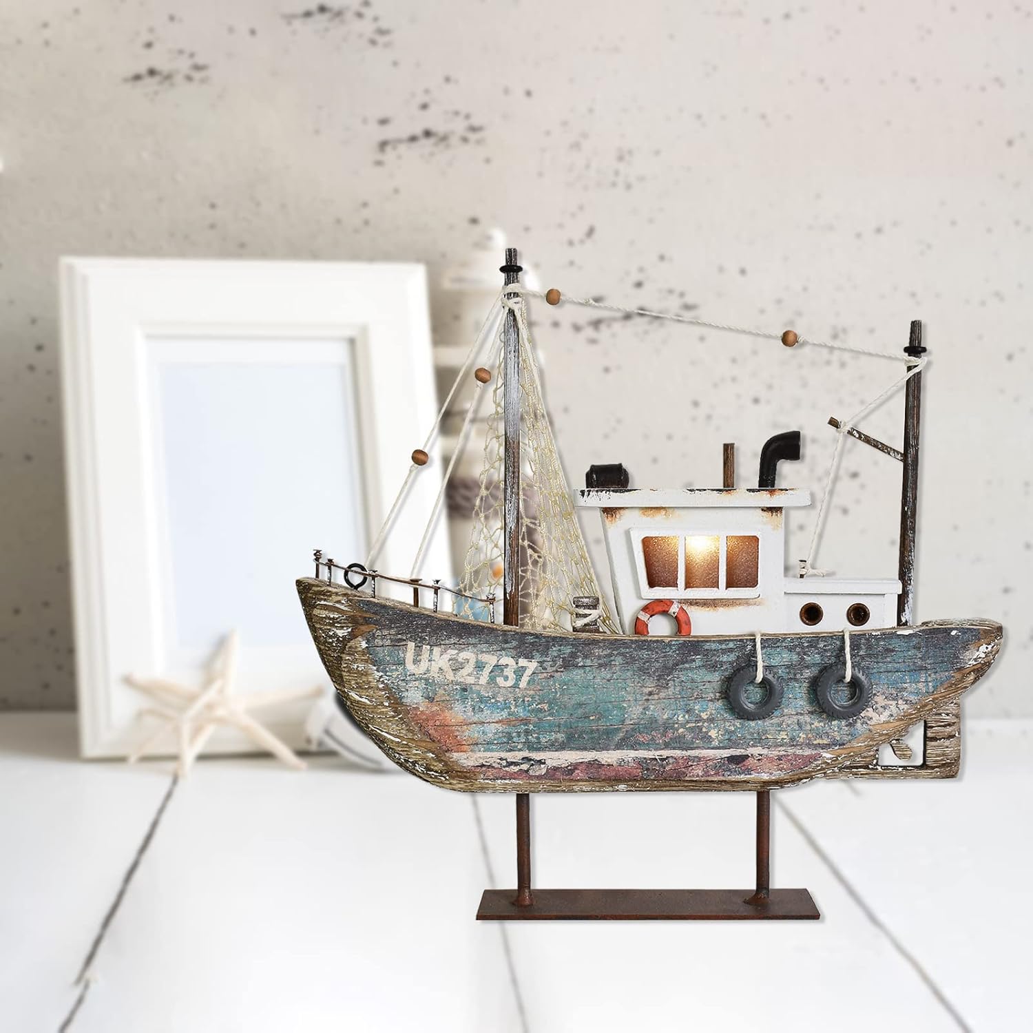 Aecipl Wooden Sailboat Model with LED Light - Nautical Decor Ornament