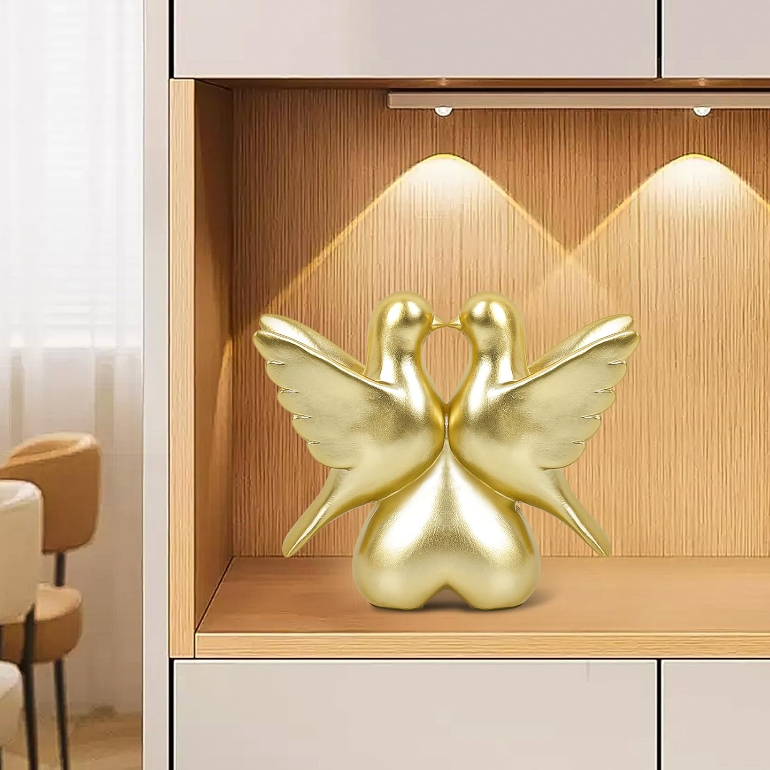 Gold Kissing Doves Figurines Home Decor Statues