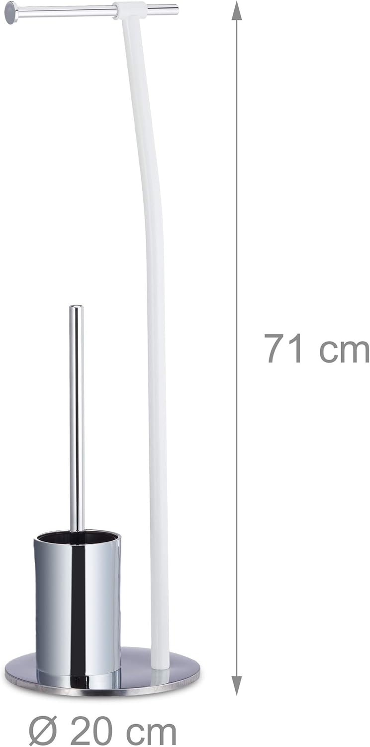 Toilet Brush Holder with Roll Holder - Modern WhiteChrome