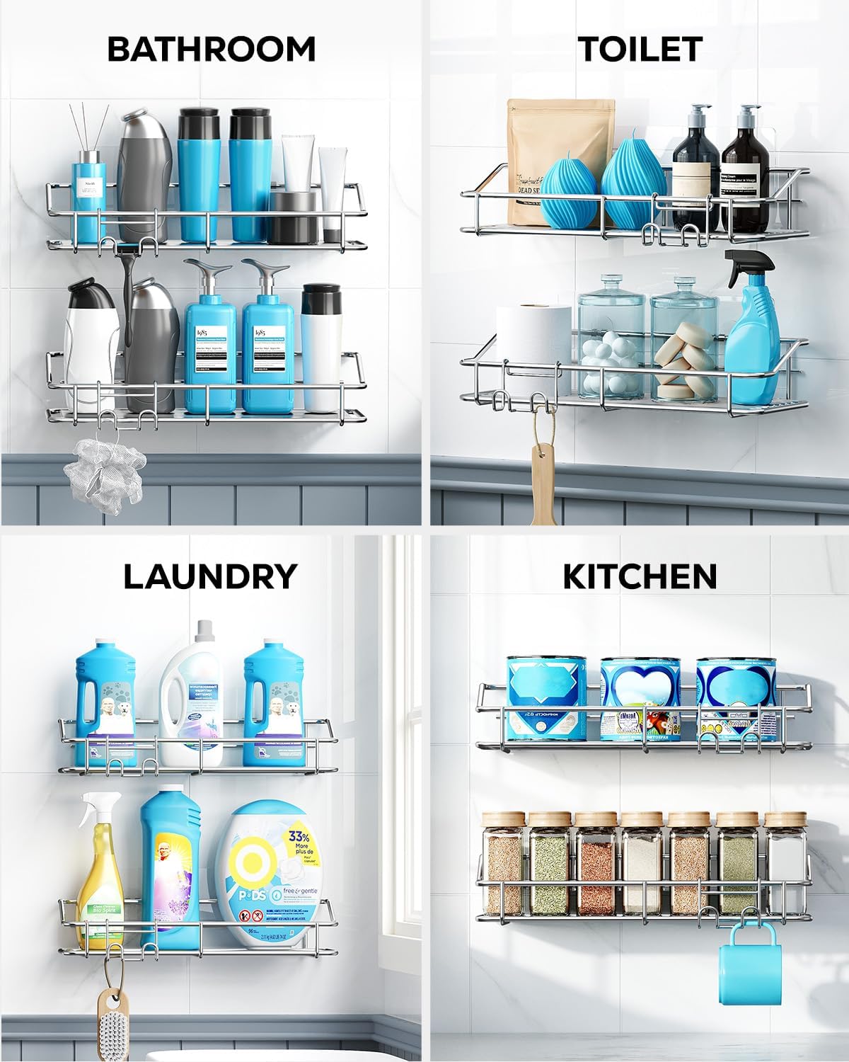 Nieifi Shower Caddy with Hooks - 2 Pack