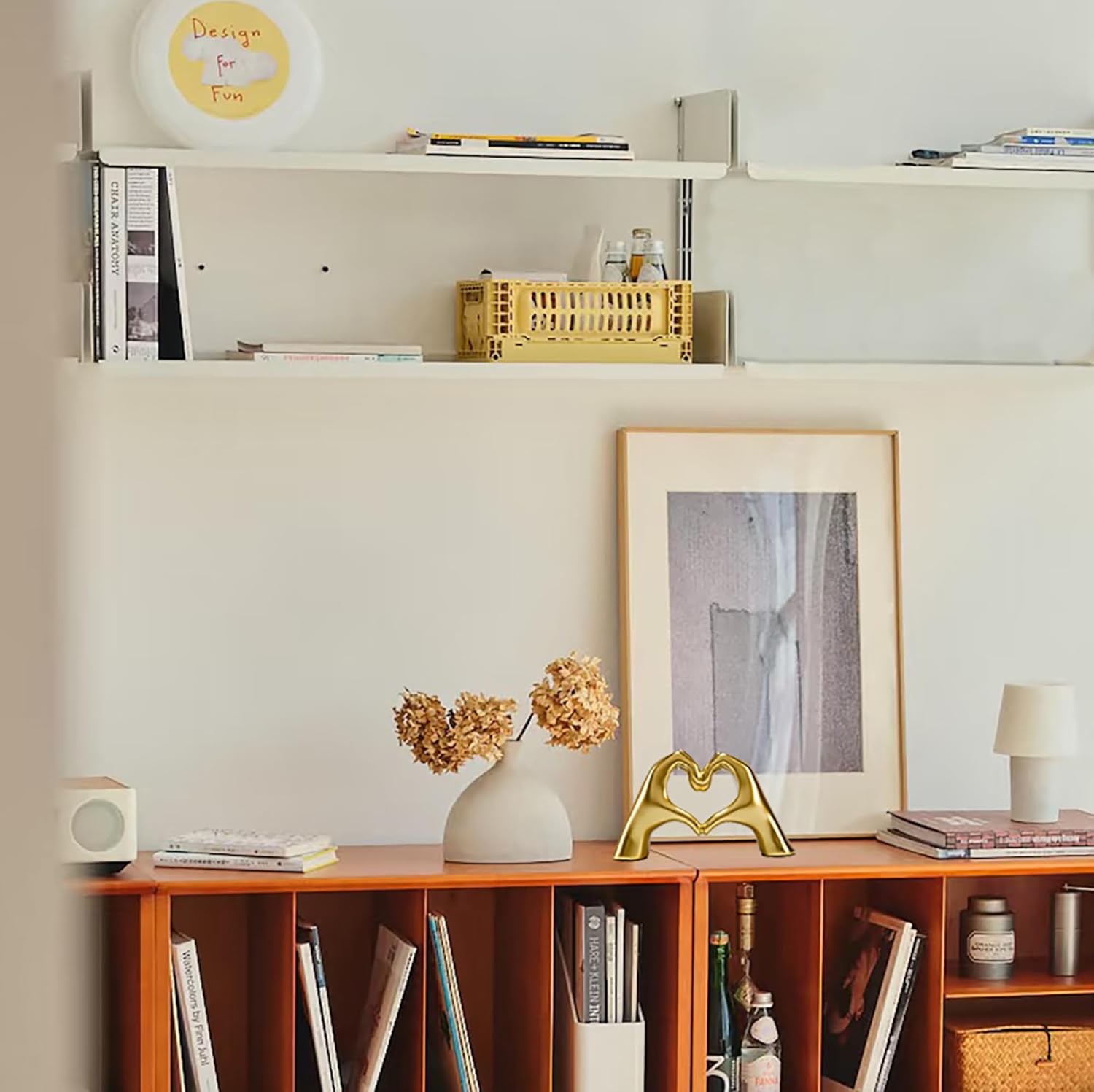 Small Heart Hands Statue in Gold - Cute Love Decor for Home and Office