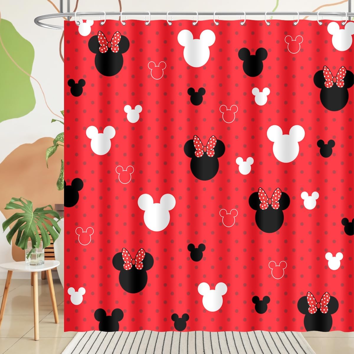 BIYSUC Cartoon Mouse Head Shower Curtain with 12 Hooks 1