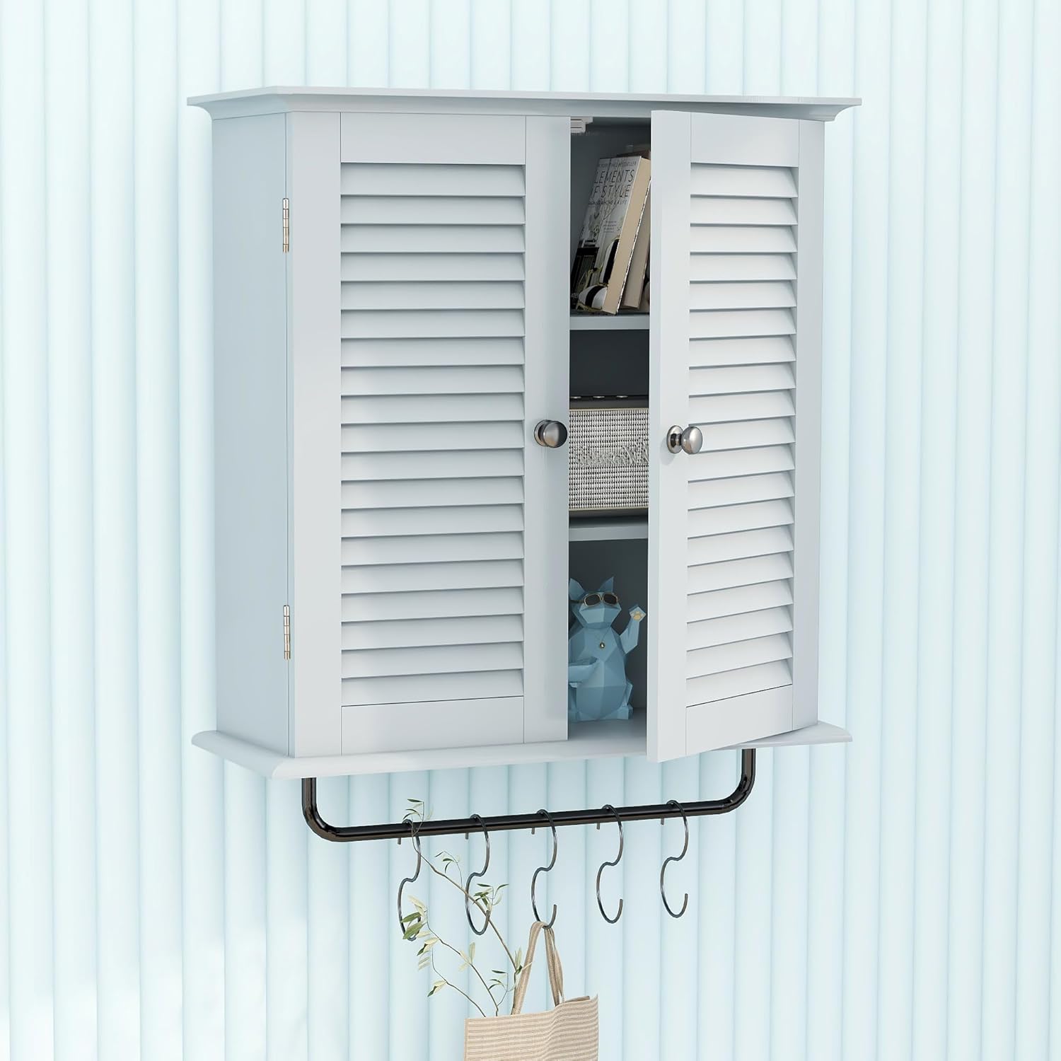 TaoHFE Wall Mounted Medicine Cabinet with Double Shutter Doors and Towel Rack