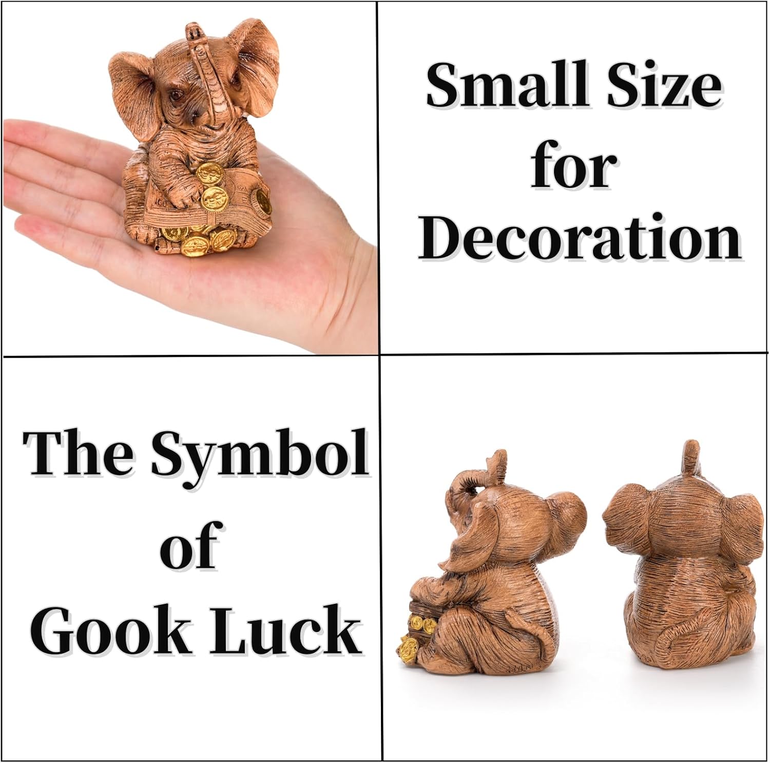 4 Pack Lucky Elephant Statues for Home Decor