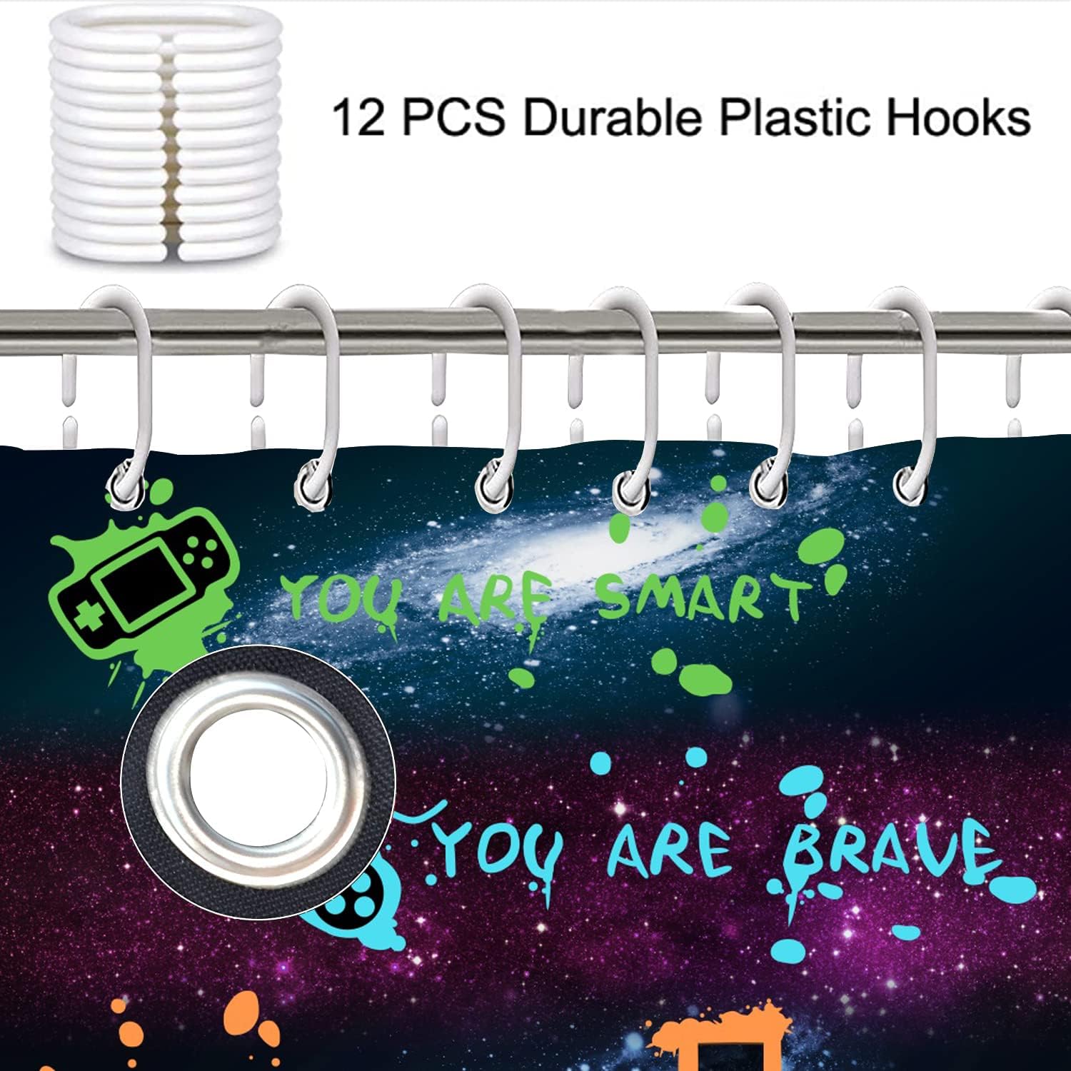 ALEXEX 4 PCS Star Outer Space Kids Shower Curtain Set with 12 Hooks