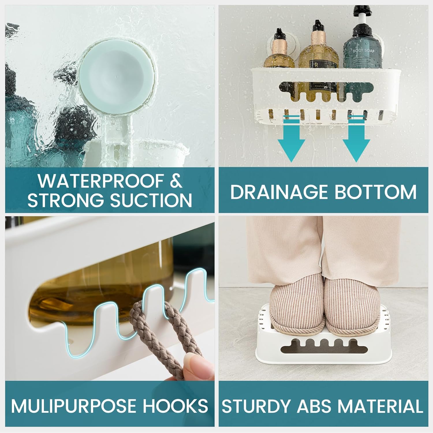 TAILI 2 Pack Heavy Duty Shower Caddy Suction Cup Organizer