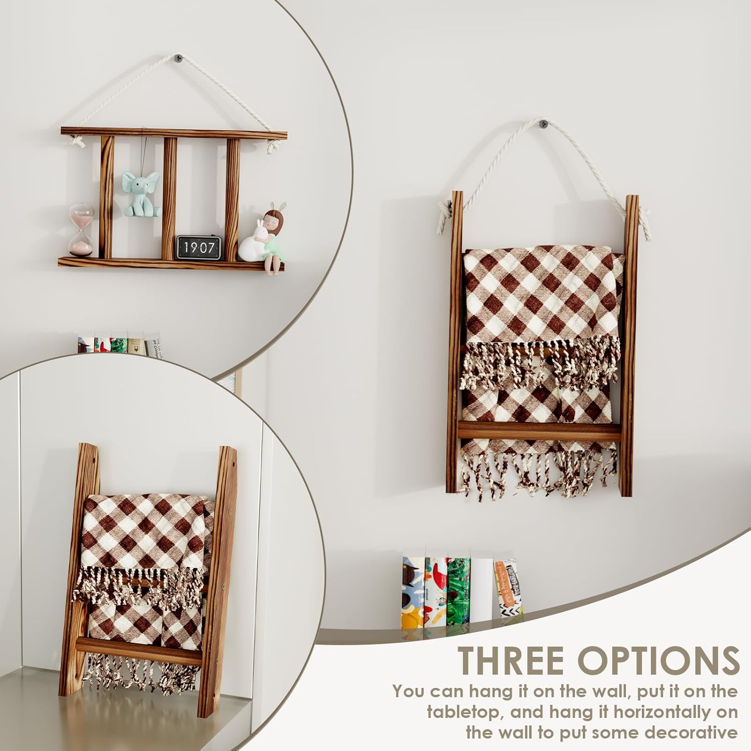 Delywh Wood Towel Ladder with 3 Tiers