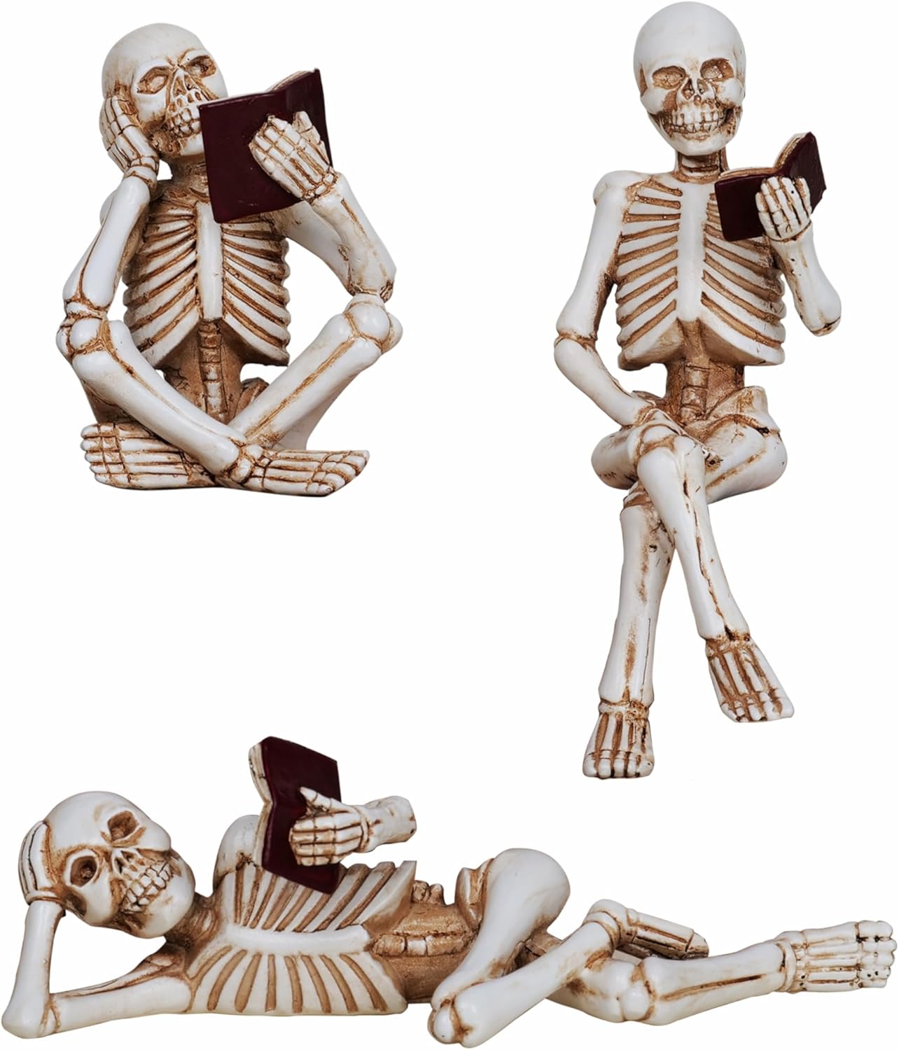 3 Piece Halloween Skeleton Statue Set