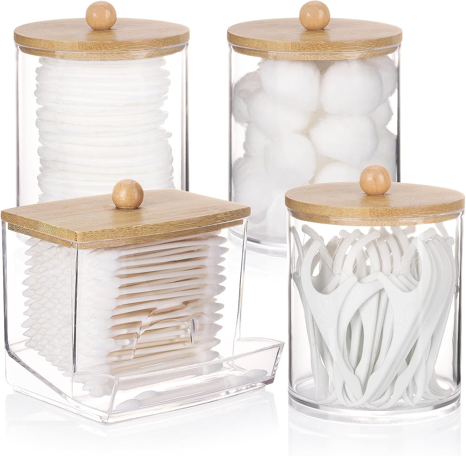 Tbestmax 4 Pack Qtips Dispenser with Bamboo Lids