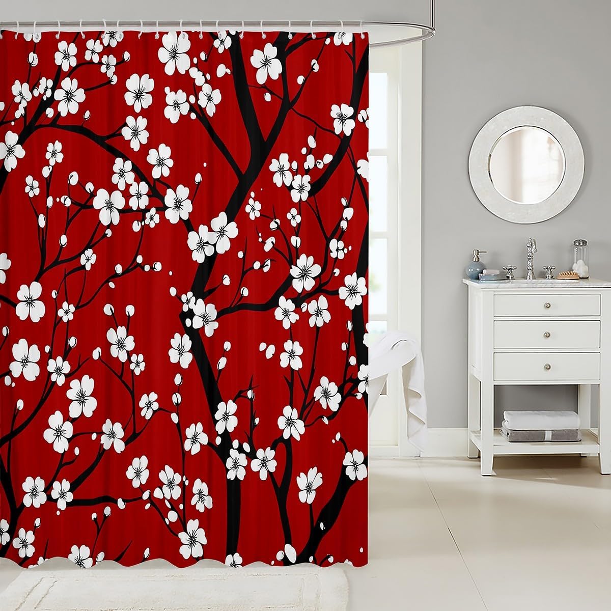 Feelyou Plum Blossom Shower Curtain Set 72x78