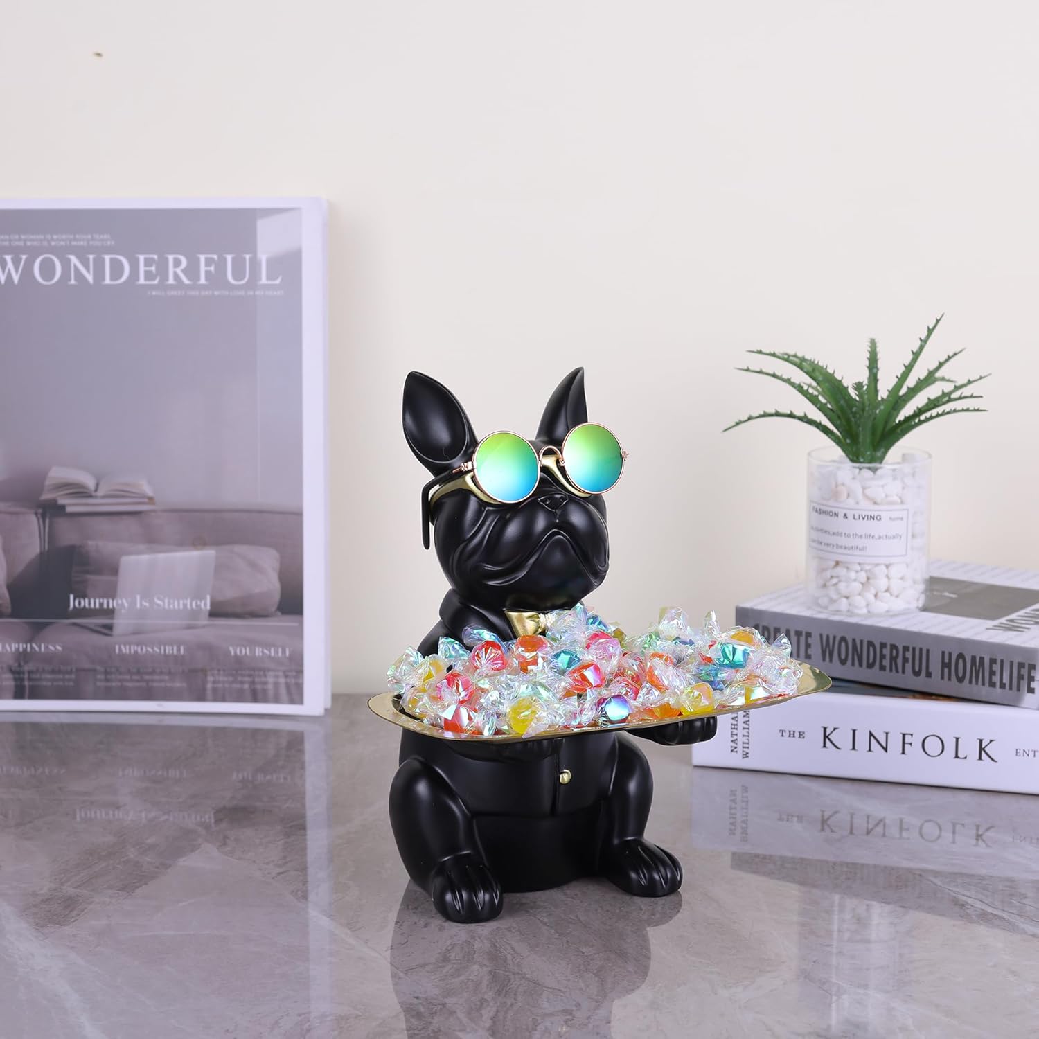 French Bulldog Resin Statue Key Holder Tray Decor