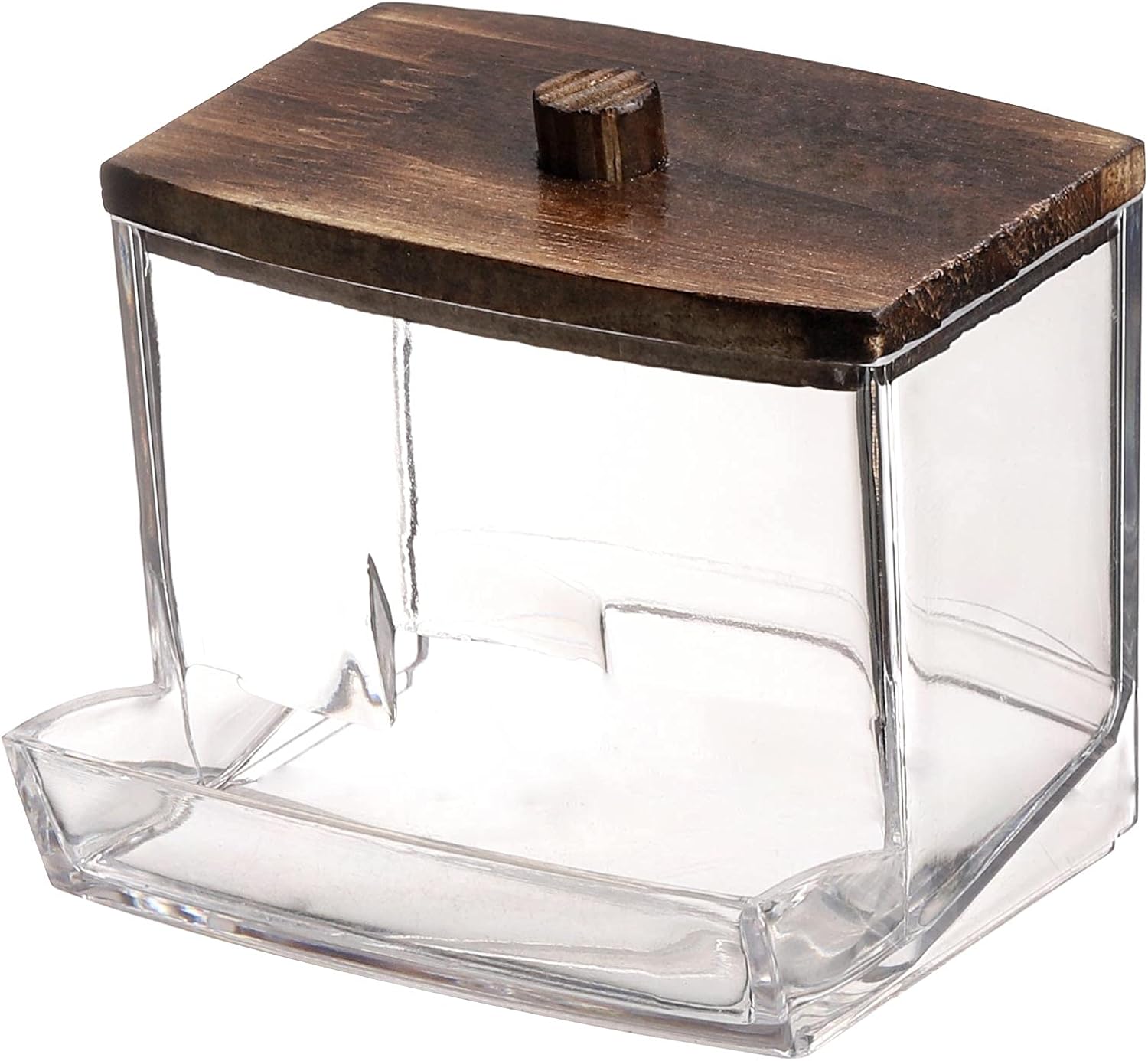 Tbestmax 7 OZ Cotton Swab Holder with Brown Wood Lid
