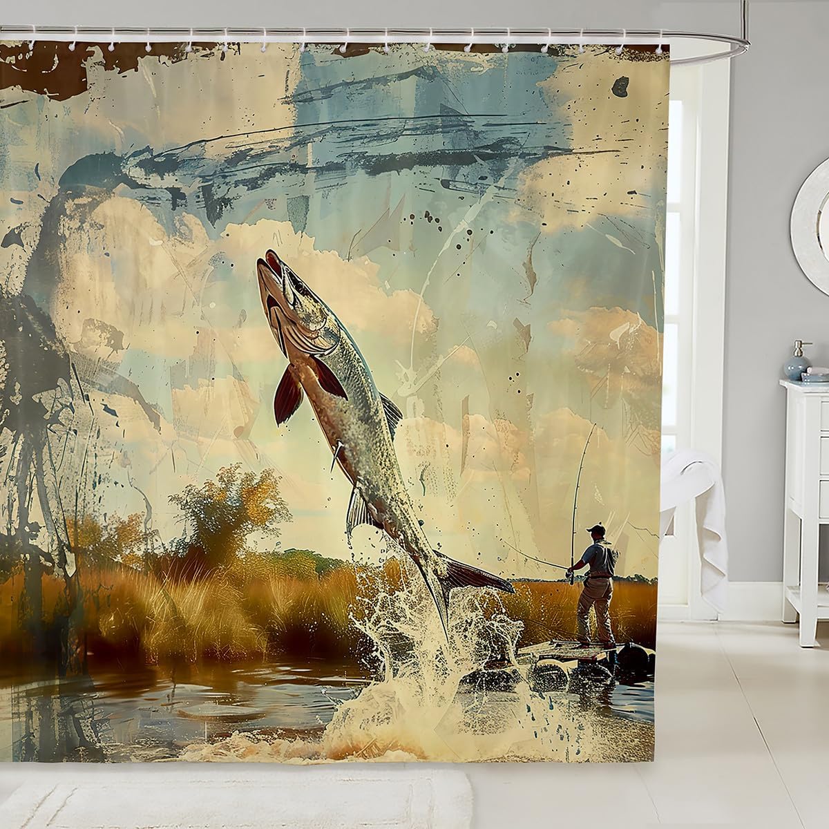 Feelyou Bass Fish Shower Curtain Set 72x72 Room Decor