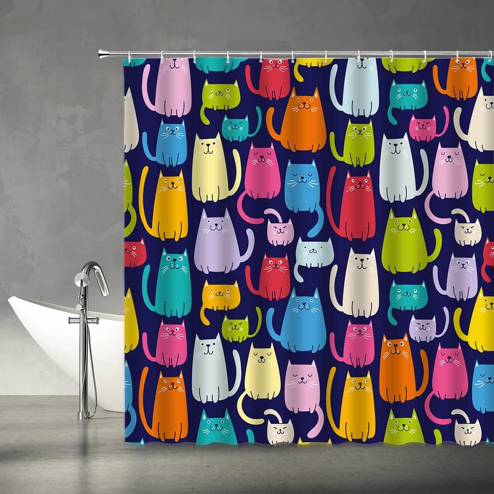 ASVEAS Multicolor Cute Cat Shower Curtain Set with Hooks