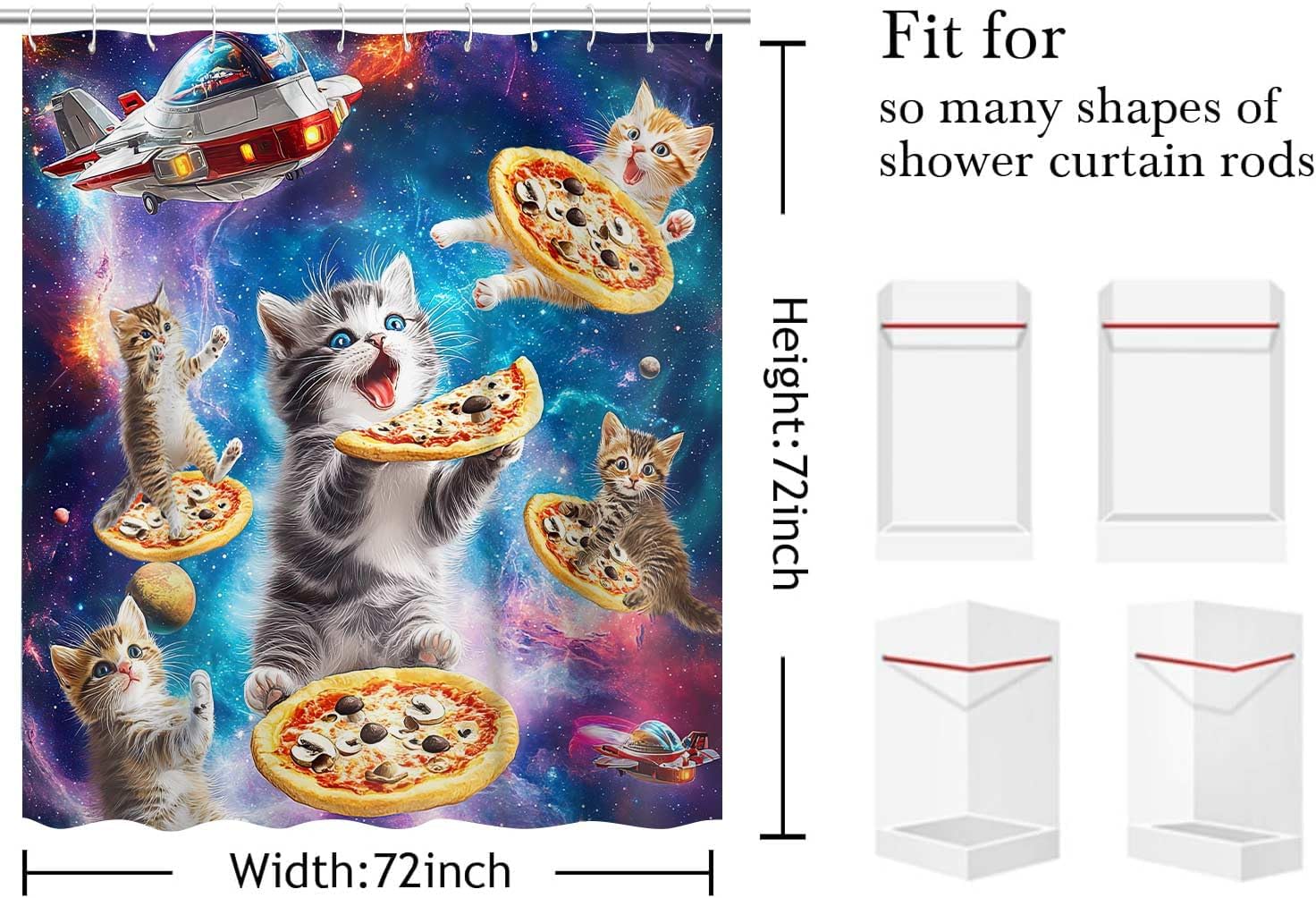 Funny Galaxy Space Cat Pizza Shower Curtain 72x72