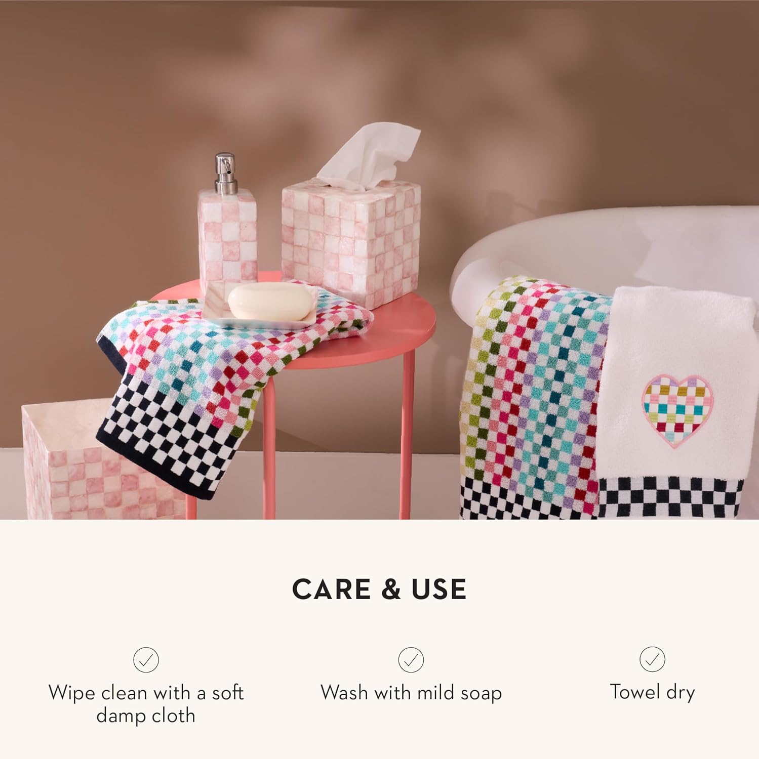 MACKENZIE-CHILDS Capiz Soap Pump with Pink-and-White Rosy Check